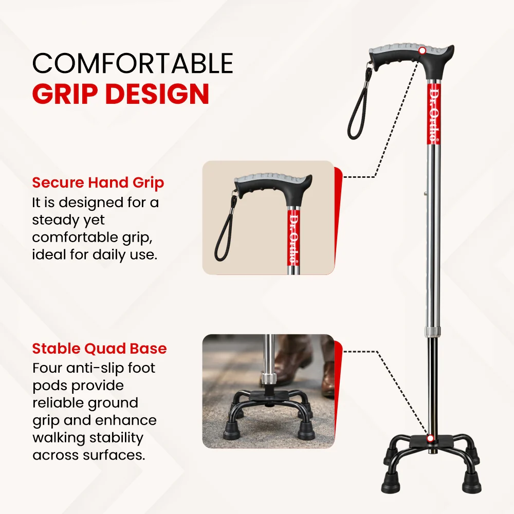 Dr. Ortho Quadripod Adjustable Walking Stick - Image 3